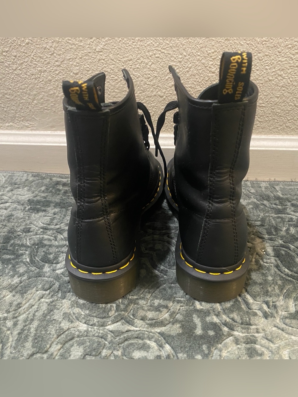 Dr. Martens Black Leather Lace-Up Boots with Yellow Stitching - Picture 2 of 3